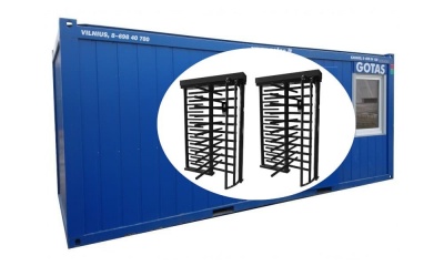 Praėjimo kontrolės konteineris su 2 pilno ūgio turniketais 16' (11 m²)